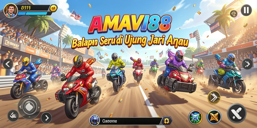 Tampilan gameplay seru di AMAVI88 saat balapan mendebarkan.