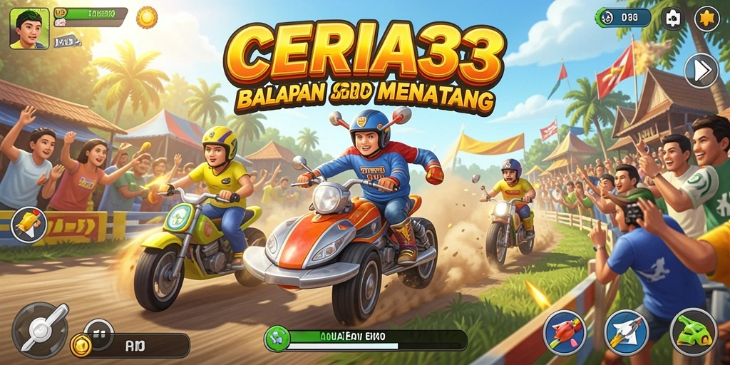 Tampilan gameplay seru di CERIA33 dengan aksi balapan yang mendebarkan.