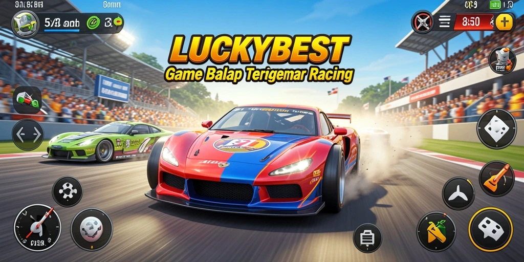 Screenshot gameplay dari <strong>LUCKYBEST</strong> yang menampilkan balapan mendebarkan.
