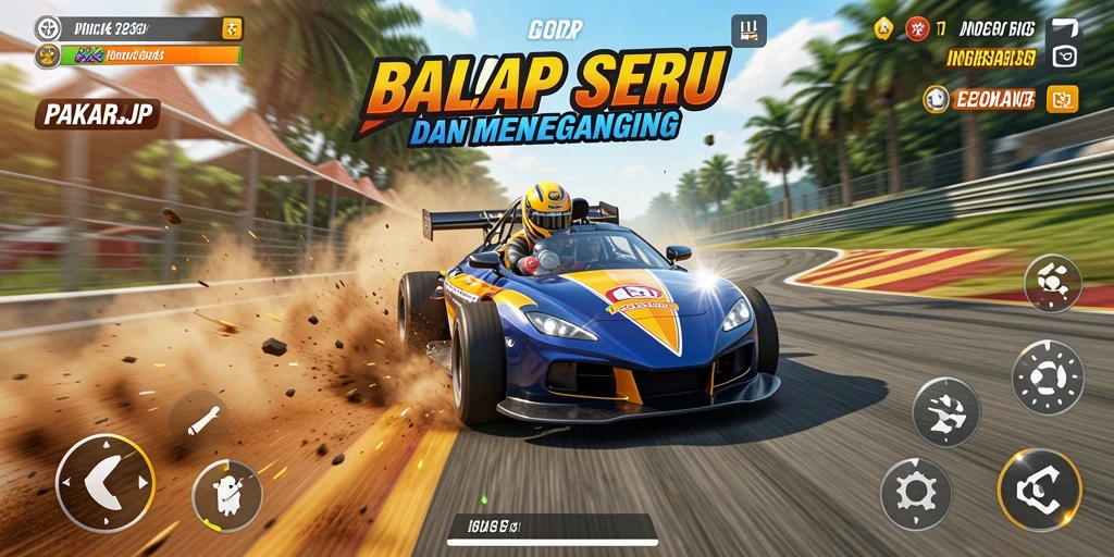 Tampilan gameplay seru dan dinamis PAKARJP saat balapan.
