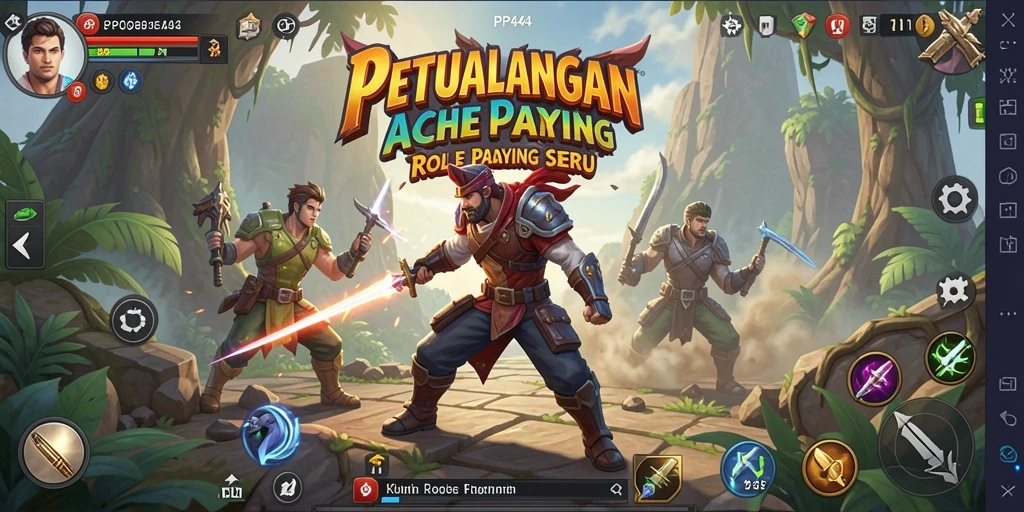 Screenshot utama PP444 menampilkan pertempuran seru di dunia fantastis.
