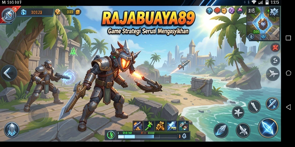 Tangkapan layar gameplay RAJABUAYA89 yang menampilkan pertempuran dan strategi.