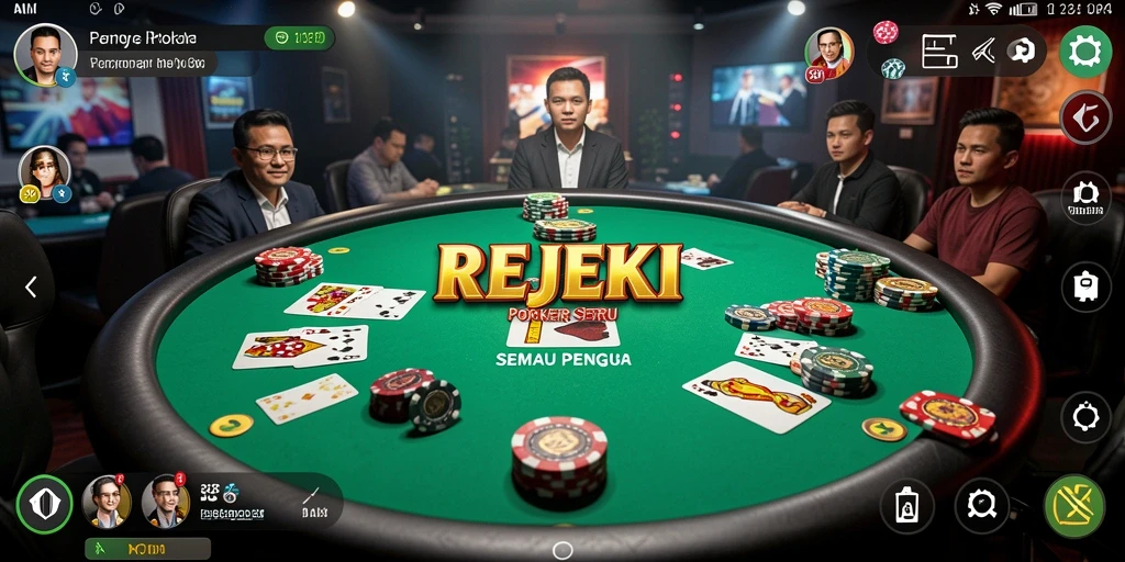 Tampilan menyenangkan dalam gameplay Poker REJEKI yang mendebarkan.
