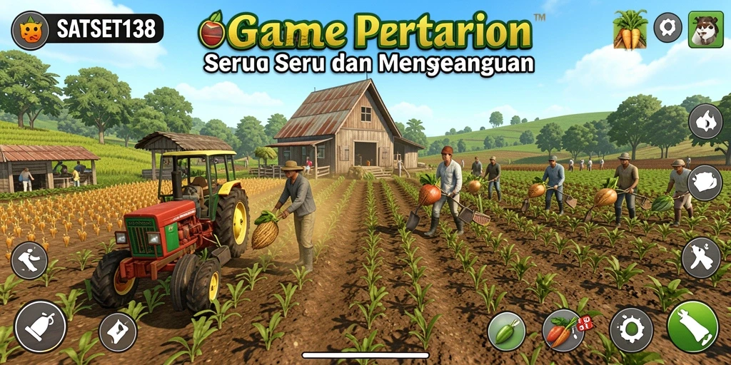 Screenshot gameplay SATSET138 yang menunjukkan aktivitas pertanian yang menyenangkan.