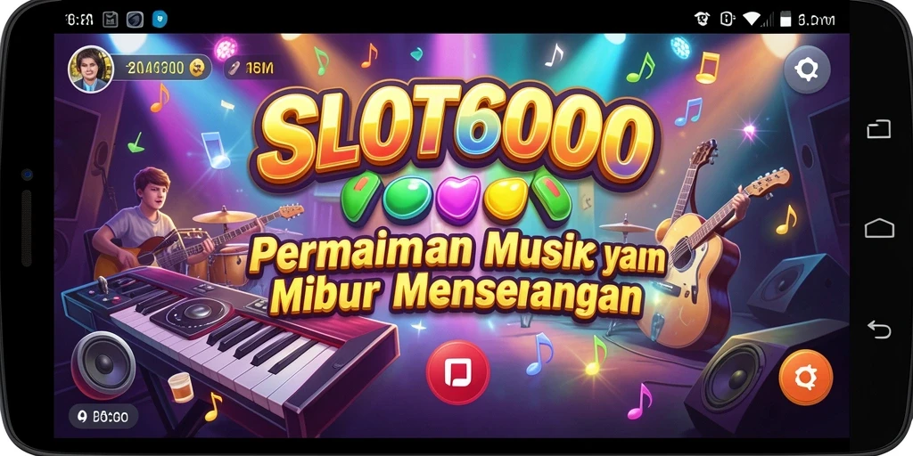 Tampilan layar permainan SLOT6000 menampilkan momen menyenangkan dalam berkreasi dengan musik.