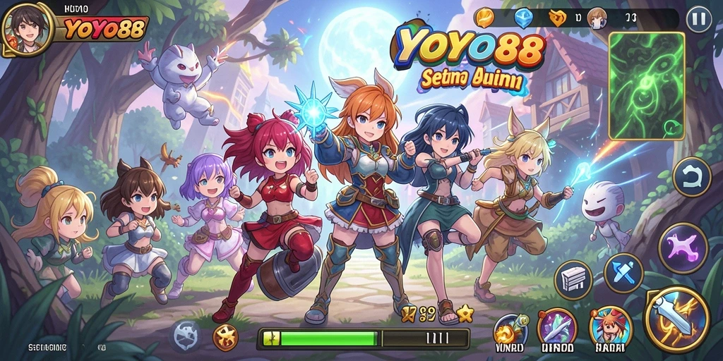 Tangkapan layar YOYO88 menampilkan aksi karakter anime dalam pertempuran yang seru.